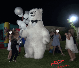 White Polar Bear for Children's Kids Parties in Athens. Order a greeting from a polar bear in Athens. Polar bear for birthday. polar bear in Athens. Order a Polar Bear for children's kids parties. Animator White Polar Bear for a Children's kids Party in Athens. Mascotte White Polar Bear at a kids children's party. Gift Delivery. Polar bear.